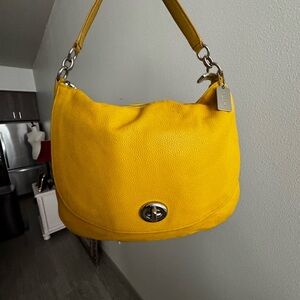Coach Gold Peblble Leather Flap Hobo